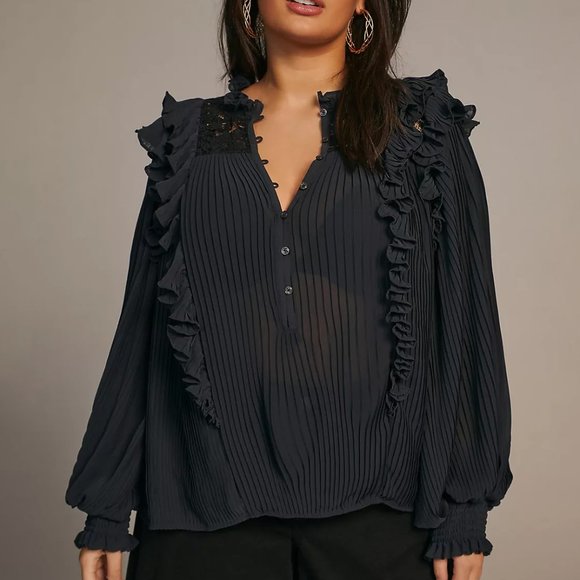 HTF By Anthropologie Pleated Ruffled Blouse - Picture 6 of 8